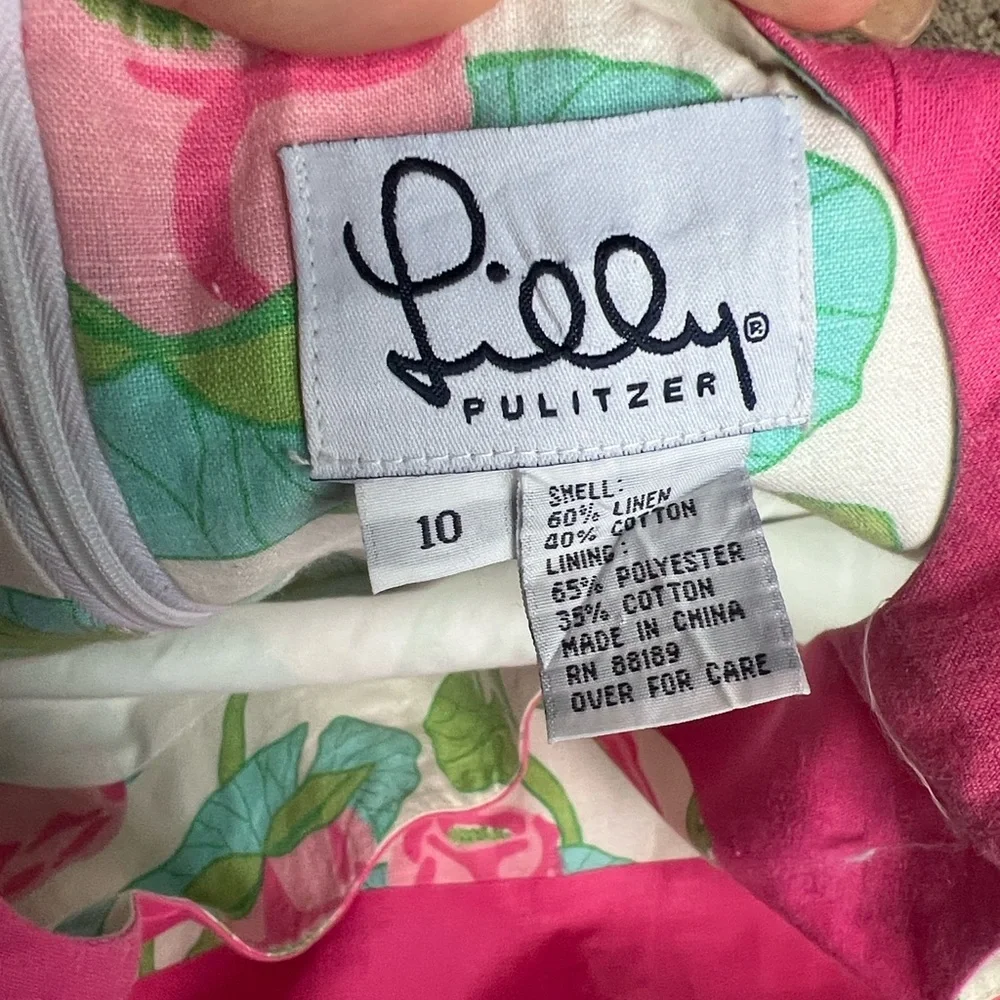 Lilly Pulitzer Vintage Shift Dress Pink Green Floral Size 10 Frogs 90s FLAWED - Picture 5 of 12